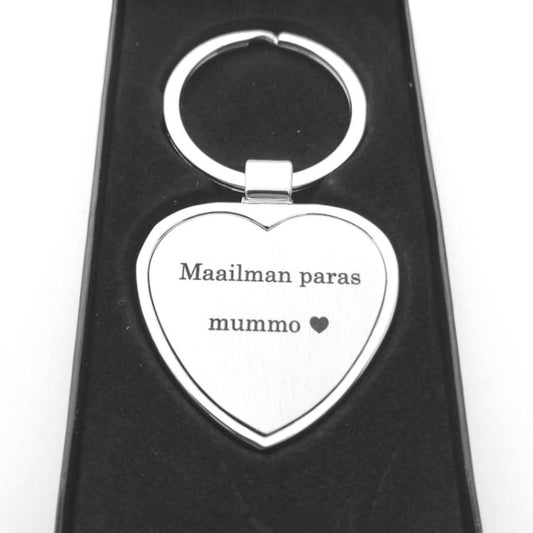 Sydän avaimenperä omalla tekstillä